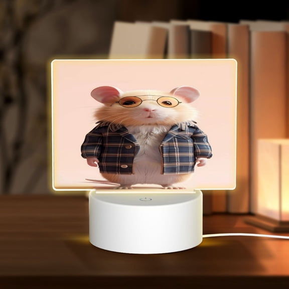 Kdxio Cute Mouse In Glasses Rectangular Acrylic Night Light Acrylic Sleep Night Light Friend Gifts for Birthday Gifts for Women Teens Boys Girls