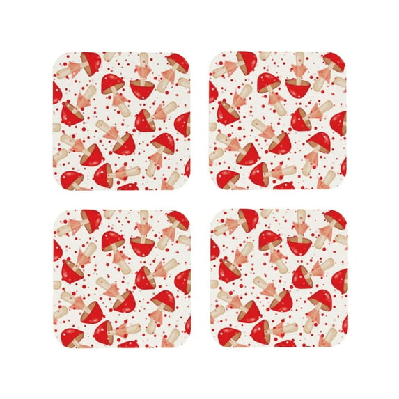 Kdxio Cute Mushroom Funny Coasters,4 Pcs Leather Coasters,Housewarming Gifts,Protect Furniture From Water Marks Scratch And Damage