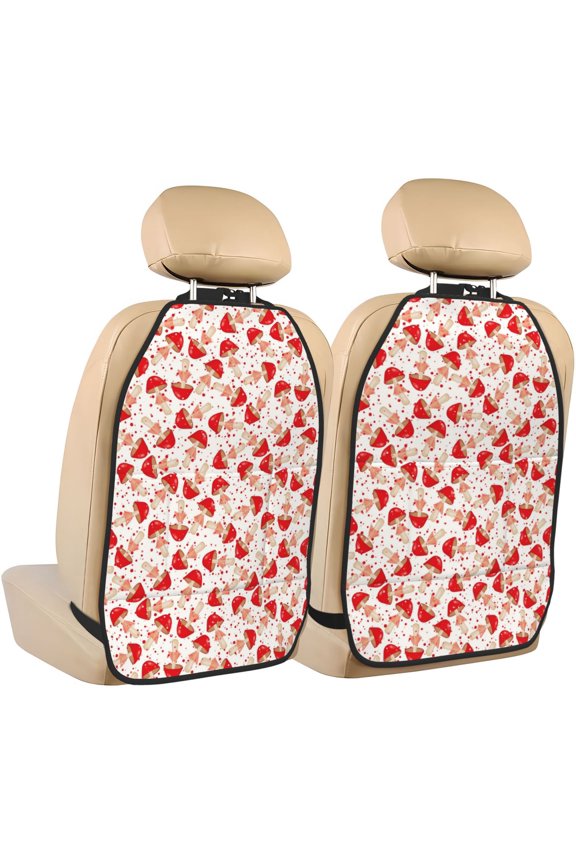 Cute Mushroom Print 2 Pack Car Kick Mat Seat Cover Back Protector Mat with Pockets for Organizer Backseat Protector and Storage Anti Kick Pad for Vehicles