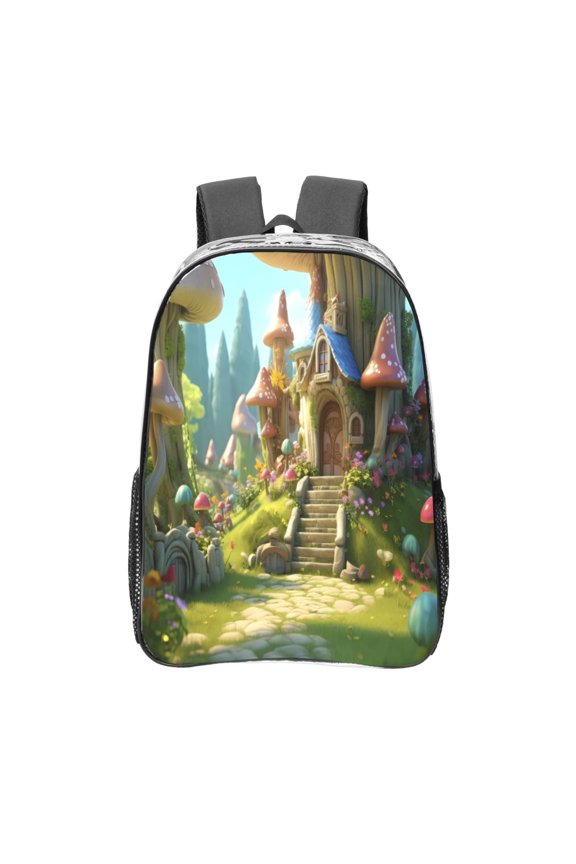 Cute Mushroom Town A Clear Backpack, Transparent Bookbag for School for Women Men, Capacity Clear Bag for College, Travel