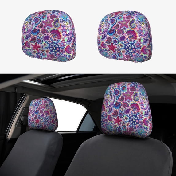 Kdxio Cute Nautical Pattern Print 2 Piece Car Head Rest Covers Set Auto Front/Rear Seats Headrest Cover Universal Fit Most Cars,Sedan, SUV