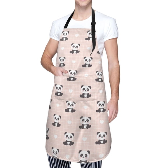 Kdxio Cute Panda Apron with Pockets Adjustable Kitchen Aprons for Men Women Waterproof Aprons for Cooking,Drawing,Crafting, Baking Household Cleaning