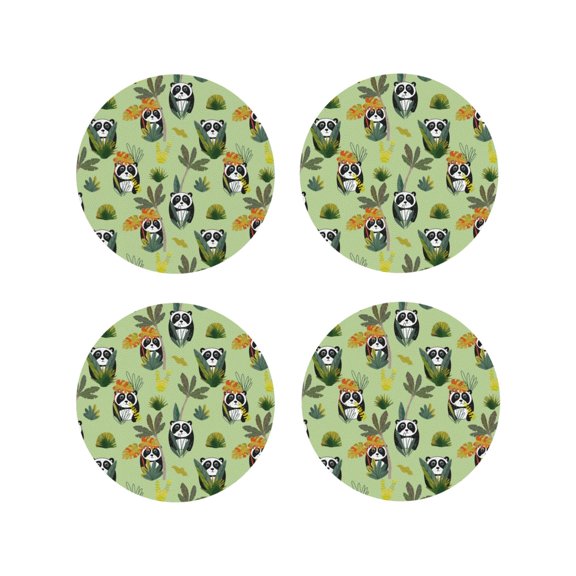 Kdxio Cute Panda Bear In Greenery Forest Funny Coasters,4 Pcs Leather Coasters,Housewarming Gifts,Protect Furniture from Water Marks Scratch and Damage