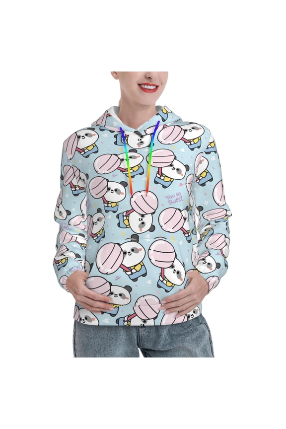 Cute Panda Bear Print Womens Oversized Hoodies Sweatshirts Hooded Pullover Tops Sweaters Casual-Medium