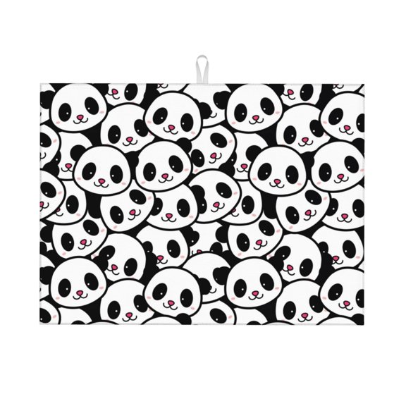 Kdxio Cute Panda Face for Dish Drying Mat,24*18 inch Absorbent Dish Drainer Kitchen Counter,Large Size Dish Drying Pad for Countertops,Draining Racks