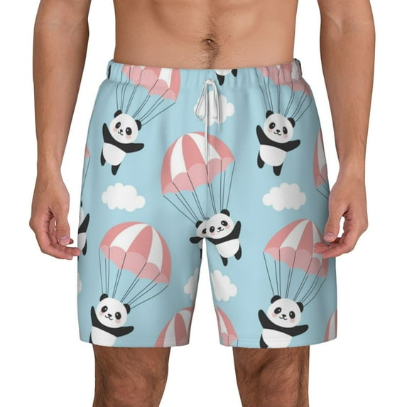 Kdxio Cute Panda Flying In The Sky Print Men'S Swim Trunks With Compression Liner 7 Inch Inseam Quick Dry Swim Shorts