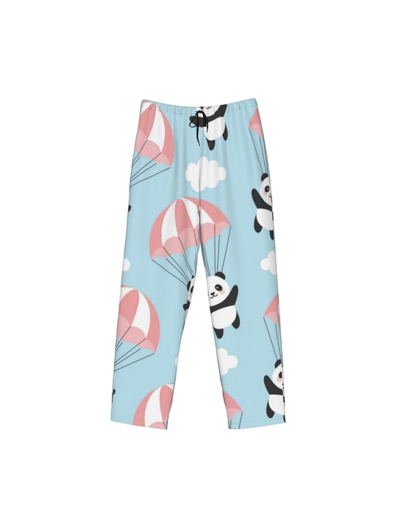 Cute Panda Flying in the Sky Print Men's Sleep Pajama Pant Lounge Pants with Pockets