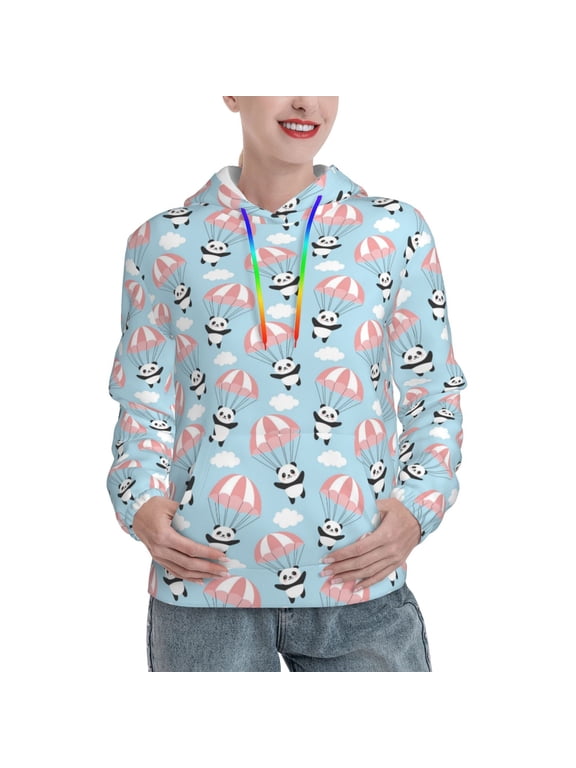 Cute Panda Flying in the Sky Print Womens Oversized Hoodies Sweatshirts Hooded Pullover Tops Sweaters Casual-Medium