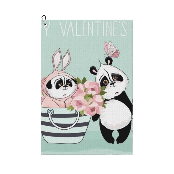 Kdxio Cute Panda Pattern Golf Towel (24" X 16") with Carabiner Clip - The Convenient Golf Cleaning Towel
