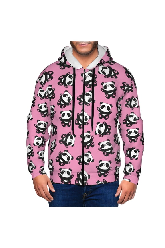 Cute Panda Print Men Hoodies Casual Hoodies for Men with Zip Pockets Full Zip Long Sleeve Sweatshirt Sports Hooded Jacket-Medium