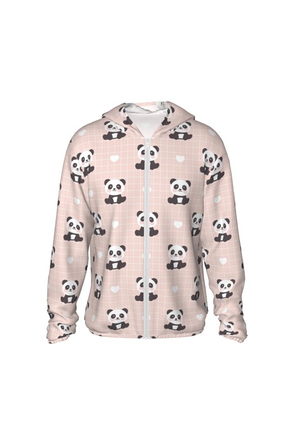 Cute Panda Print Women Men Sun Protection UPF 50+ Jackets Zip Up Long Sleeve Hoodie Hiking Lightweight with Pockets