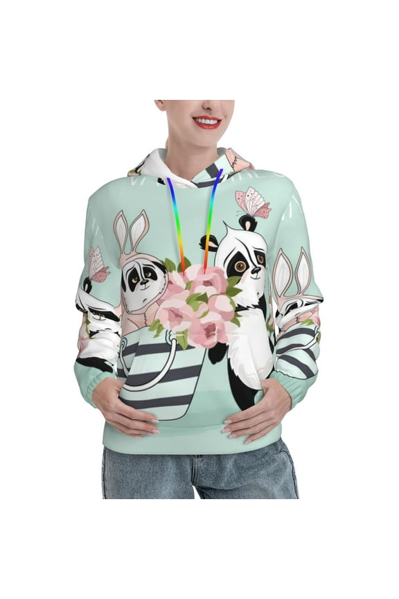 Cute Panda Print Womens Oversized Hoodies Sweatshirts Hooded Pullover Tops Sweaters Casual-Medium