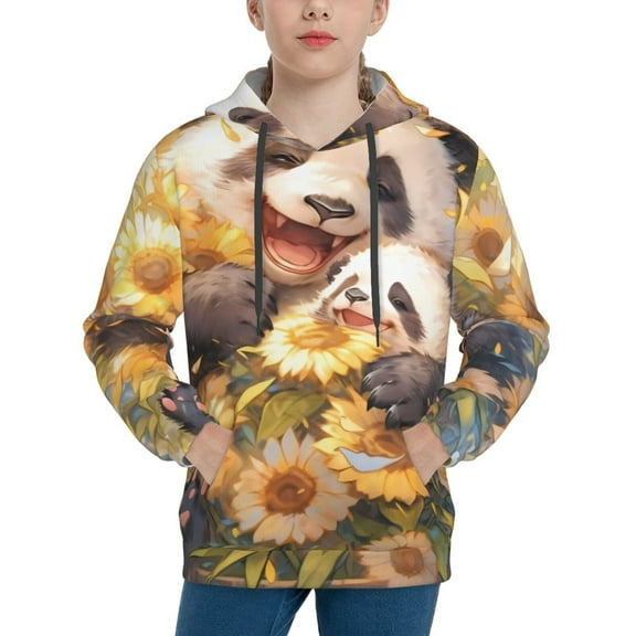 Kdxio Cute Panda Sunflower Pattern Boys Athletic Unisex Boys Girls Hoodie with Pocket Sweatshirts-Small