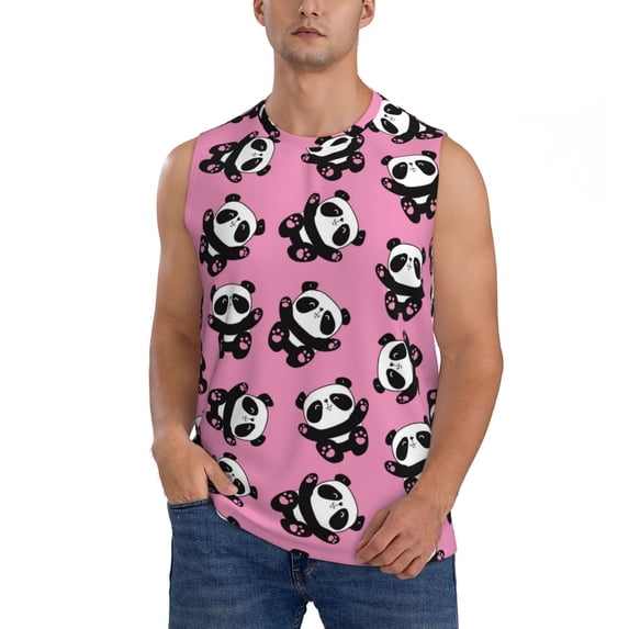 Kdxio Cute Panda for Men's Muscle T-shirt,Sleeveless for Workout Running Athletic Gym Lounge Casual
