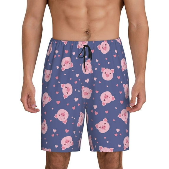 Kdxio Cute Pig Print Mens Sleep Shorts Bottoms Soft Comfy Pajama Wear Pants with Drawstring Pockets