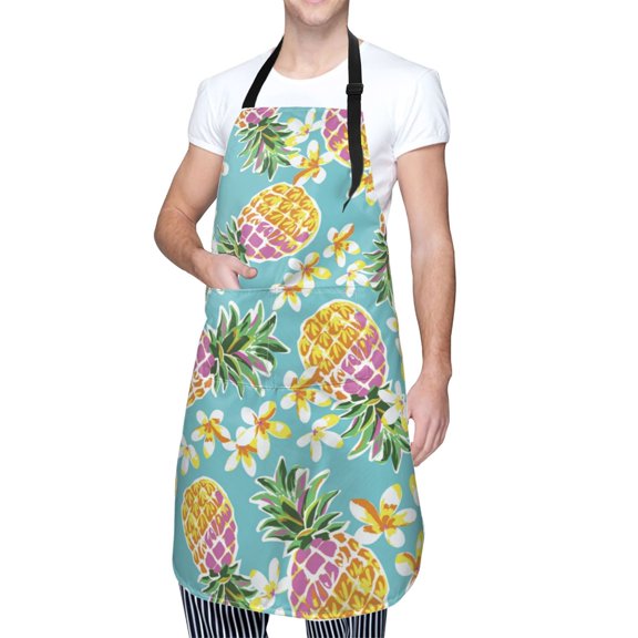 Kdxio Cute Pineapples Apron with Pockets Adjustable Kitchen Aprons for Men Women Waterproof Aprons for Cooking,Drawing,Crafting, Baking Household Cleaning