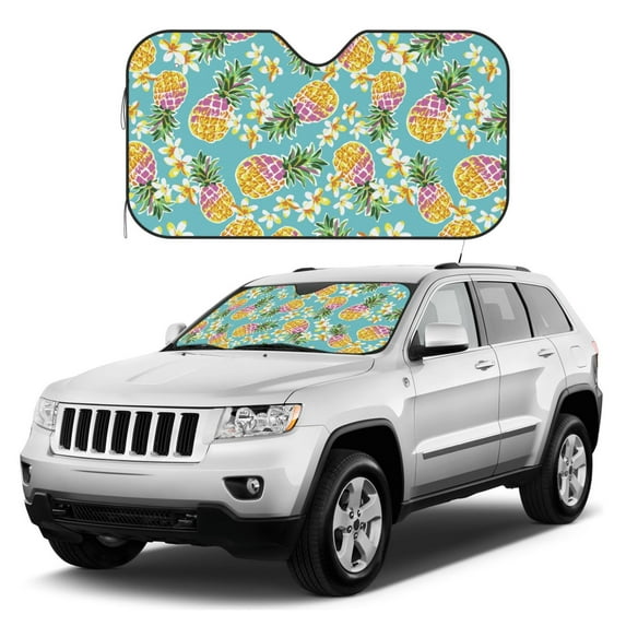 Kdxio Cute Pineapples Print Windshield Sun Shade, Foldable Sun Blocker for Car,Truck,SUV Automotive Interior Sun Protection,Reflective Shade for Front Windshield(Small)