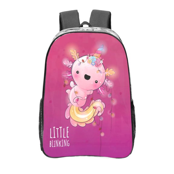 Kdxio Cute Pink Axolotl A Clear Backpack, Transparent Bookbag for School for Women Men, Capacity Clear Bag for College, Travel