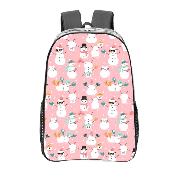 Kdxio Cute Pink Snowman Cat Clear Backpack, Transparent Bookbag for School for Women Men, Capacity Clear Bag for College, Travel