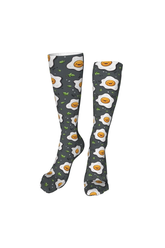 Cute Poached Eggs Funny Silky Novelty Funky Long Knee High Socks Soft 3D Print Cosplay Crazy Stockings for Men Women