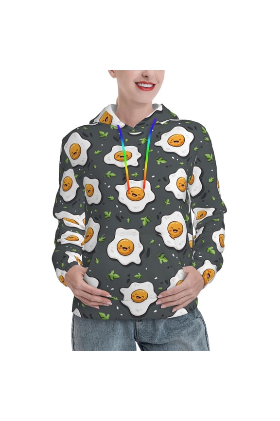 Cute Poached Eggs Print Womens Oversized Hoodies Sweatshirts Hooded Pullover Tops Sweaters Casual-XX-Large