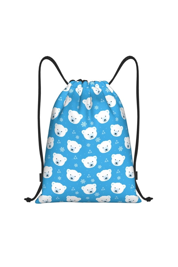 Cute Polar Bear Print Drawstring Backpack Bag,Waterproof Draw String Back Sack, Gym Drawstring Bags Swim Bag For Unisex
