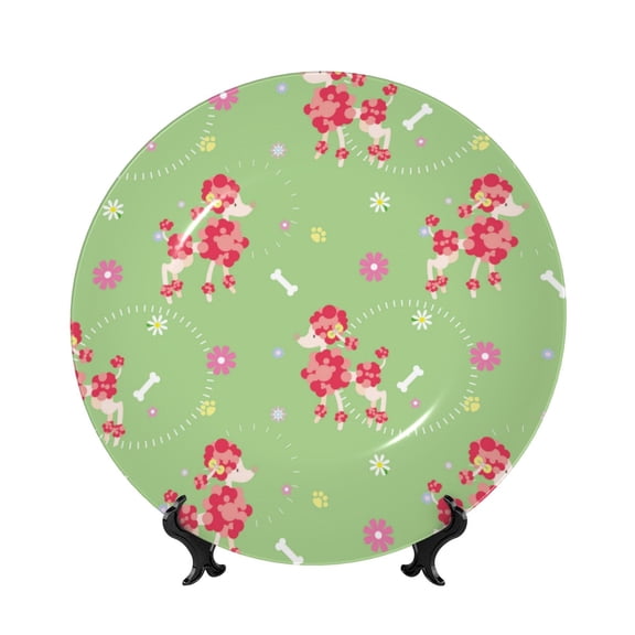 Kdxio Cute Poodle Dog Bone China Decorative Plate Ceramic Decorative Plate for Home Office Wall Stand Decorative Plates for Home Bedroom-7in