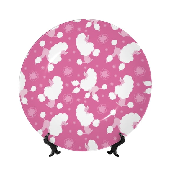 Kdxio Cute Poodle Dog Bone China Decorative Plate Ceramic Decorative Plate for Home Office Wall Stand Decorative Plates for Home Bedroom-7in