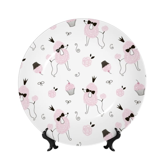 Kdxio Cute Poodle Dog Bone China Decorative Plate Ceramic Decorative Plate for Home Office Wall Stand Decorative Plates for Home Bedroom-7in