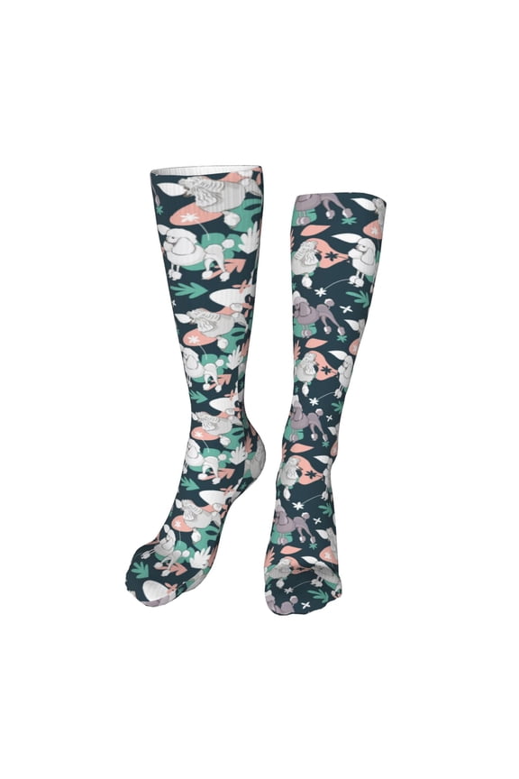 Cute Poodle Dog Funny Silky Novelty Funky Long Knee High Socks Soft 3D Print Cosplay Crazy Stockings for Men Women