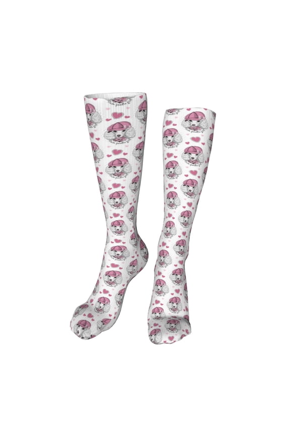 Cute Poodle Dog Funny Silky Novelty Funky Long Knee High Socks Soft 3D Print Cosplay Crazy Stockings for Men Women