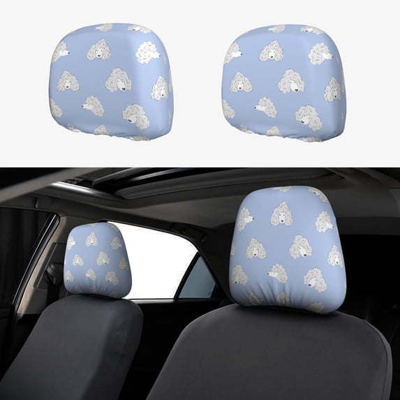 Kdxio Cute Poodle Dog Pattern Print 2 Piece Car Head Rest Covers Set Auto Front/Rear Seats Headrest Cover Universal Fit Most Cars,Sedan, SUV