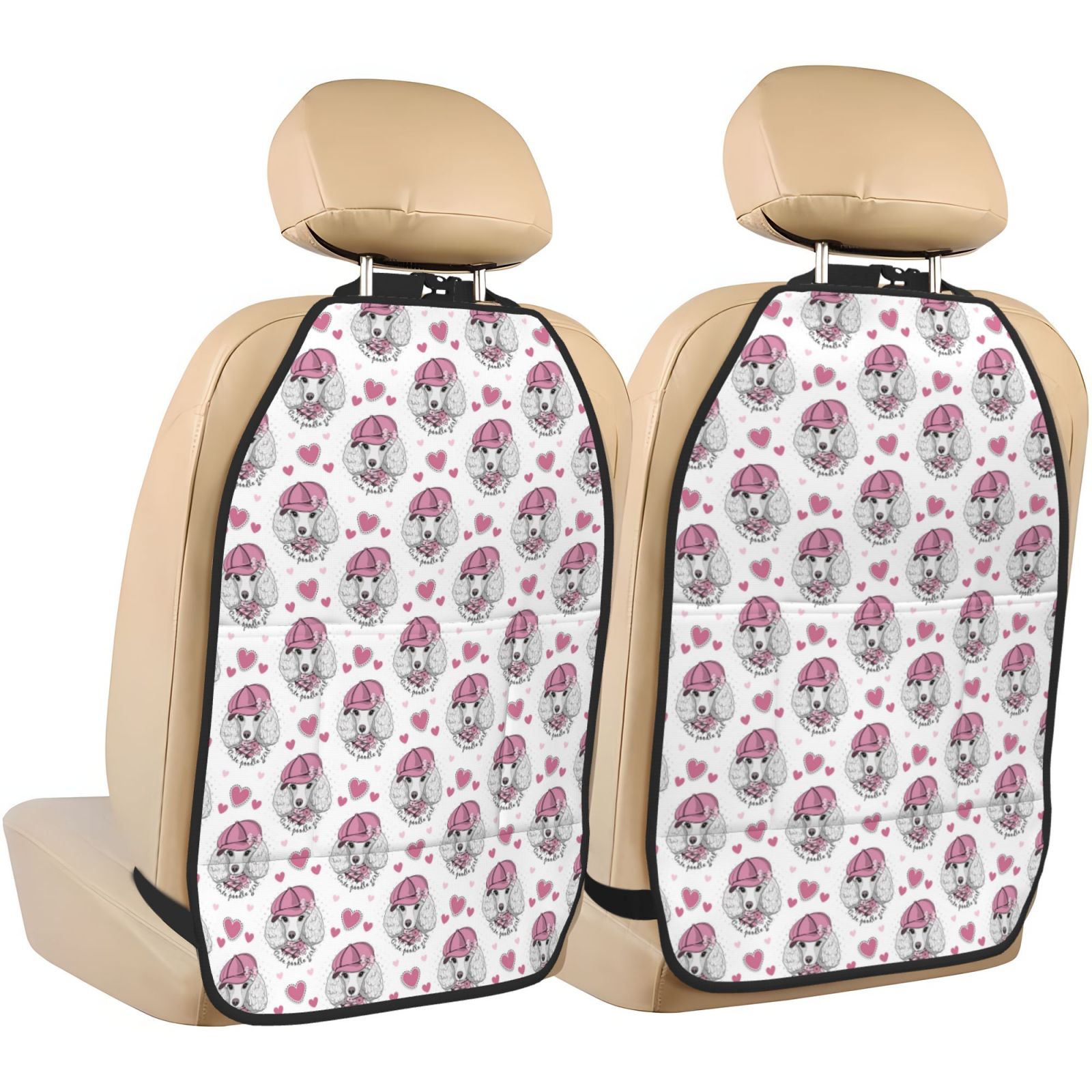 Kdxio Cute Poodle Dog Print 2 Pack Car Kick Mat Seat Cover Back Protector Mat with Pockets for Organizer Backseat Protector and Storage Anti Kick Pad for Vehicles