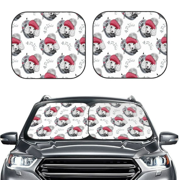 Kdxio Cute Poodle Dog Print 2-Piece Sun Shade Front Windshield - Foldable Car Front Window Sunshades for Most Sedans SUV Truck