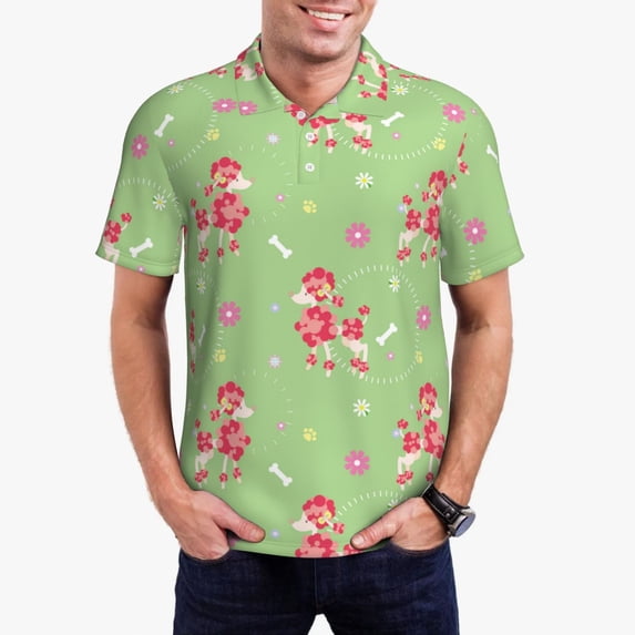 Kdxio Cute Poodle Dog Print Men's Short Sleeve Polo Shirt,Midweight Men's Shirt