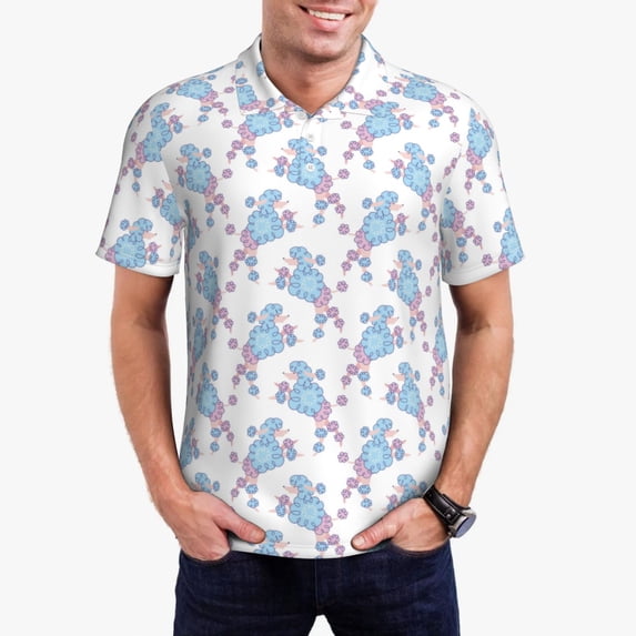 Kdxio Cute Poodle Dog Print Men's Short Sleeve Polo Shirt,Midweight Men's Shirt
