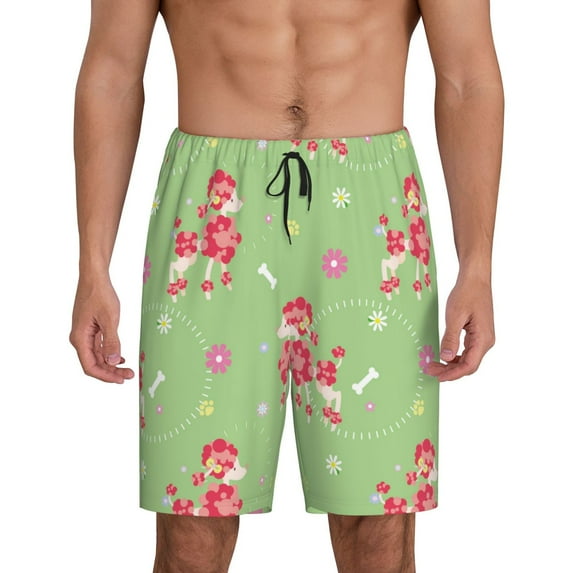 Kdxio Cute Poodle Dog Print Mens Sleep Shorts Bottoms Soft Comfy Pajama Wear Pants with Drawstring Pockets