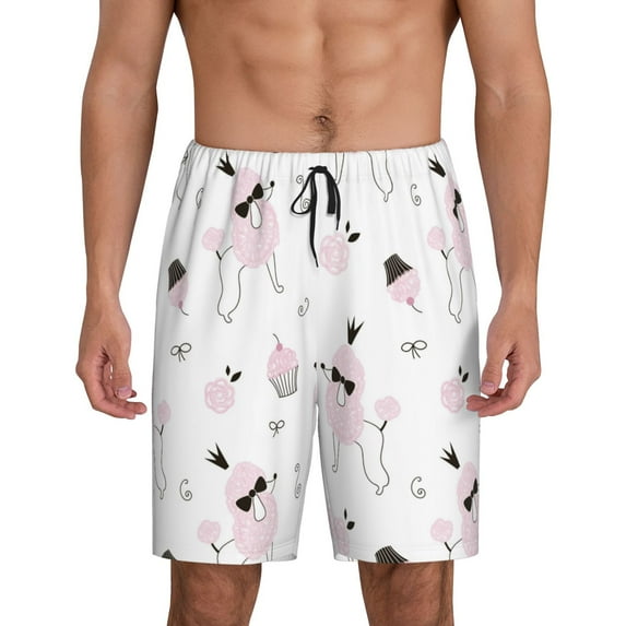Kdxio Cute Poodle Dog Print Mens Sleep Shorts Bottoms Soft Comfy Pajama Wear Pants with Drawstring Pockets