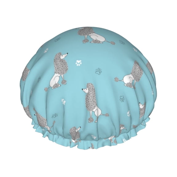Kdxio Cute Poodle Dog Print Shower Cap for Women,Elastic and Reusable,Double Waterproof Layers Bathing Hat