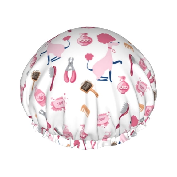 Kdxio Cute Poodle Dog Print Shower Cap for Women,Elastic and Reusable,Double Waterproof Layers Bathing Hat