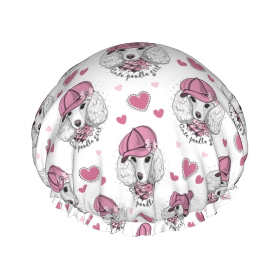 Kdxio Cute Poodle Dog Print Shower Cap for Women,Elastic and Reusable,Double Waterproof Layers Bathing Hat