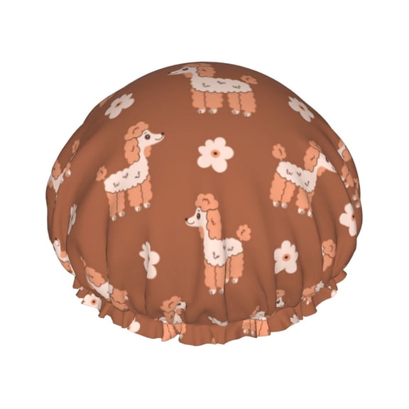 Kdxio Cute Poodle Dog Print Shower Cap for Women,Elastic and Reusable,Double Waterproof Layers Bathing Hat