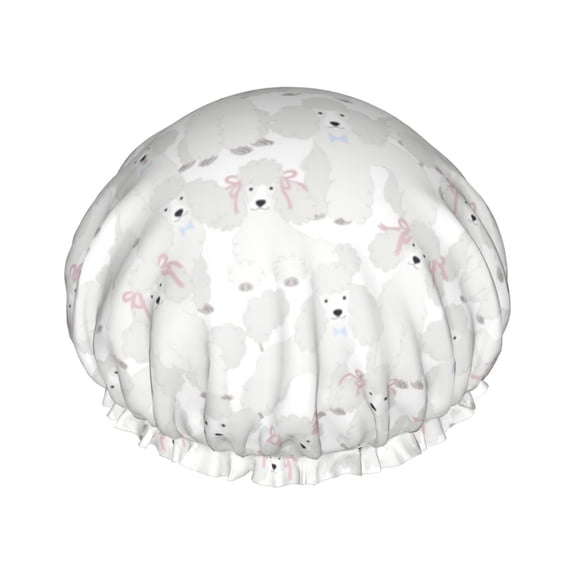 Kdxio Cute Poodle Dog Print Shower Cap for Women,Elastic and Reusable,Double Waterproof Layers Bathing Hat