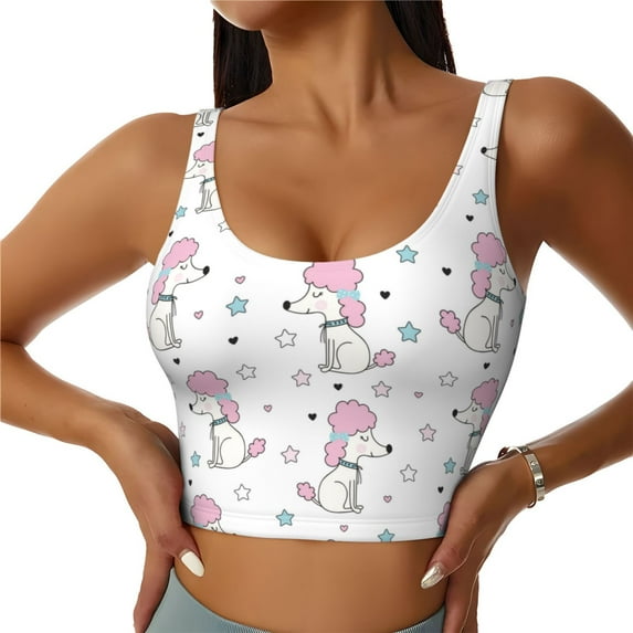 Kdxio Cute Poodle Dog Print Workout Crop Tank Top for Women Racerback Yoga Tank Tops Athletic Sports Shirts Exercise Undershirts