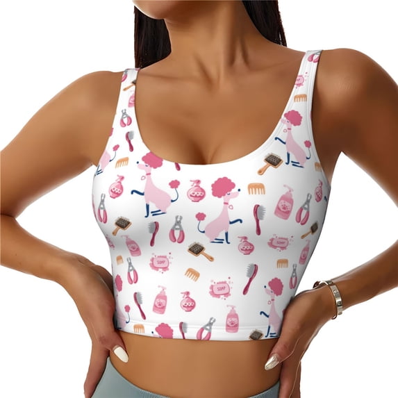 Kdxio Cute Poodle Dog Print Workout Crop Tank Top for Women Racerback Yoga Tank Tops Athletic Sports Shirts Exercise Undershirts