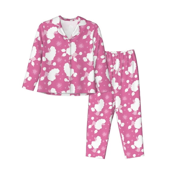 Kdxio Cute Poodle Dog Women's Pajama Sets Long Sleeve Button Down Sleepwear Nightwear Soft Pjs Lounge Sets-Large