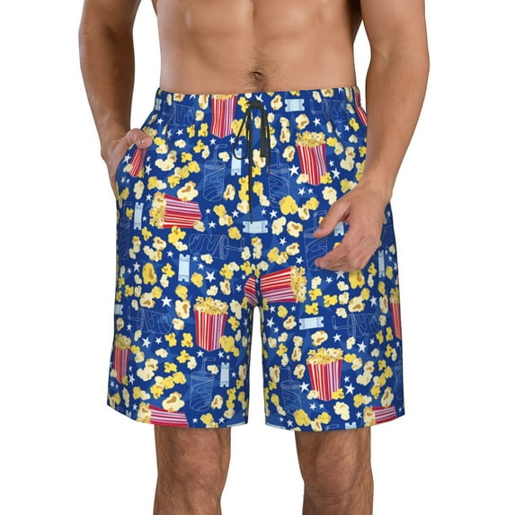 Kdxio Cute Popcorn Pattern Mens Casual Shorts - Drawstring Summer Beach Sports Shorts for Men