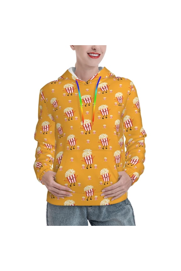 Cute Popcorn Print Womens Oversized Hoodies Sweatshirts Hooded Pullover Tops Sweaters Casual-Medium