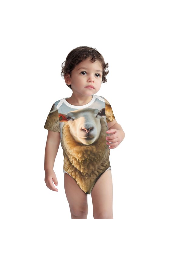 Cute Prairie Sheep Herd Pattern Unisex Baby Cotton Short Sleeve Bodysuits-6 Months