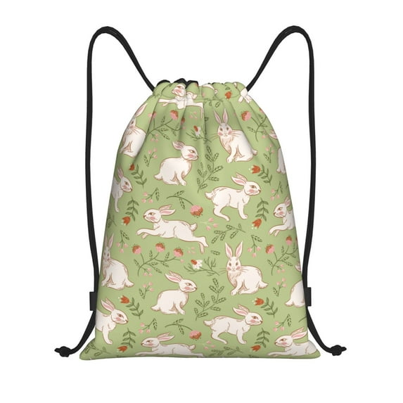 Kdxio Cute Rabbit And Flower Print Drawstring Backpack Bag,Waterproof Draw String Back Sack, Gym Drawstring Bags Swim Bag For Unisex